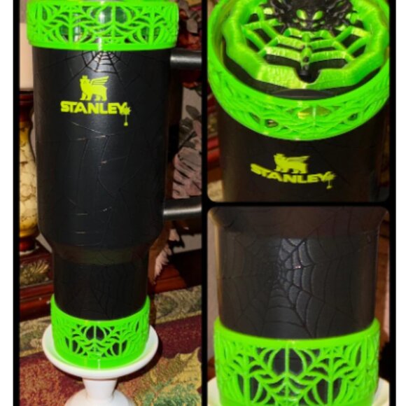 Neon Green Spiderweb Tumbler Topper, Boor or Halo, Stanley Accessories Web Glow - Picture 1 of 10
